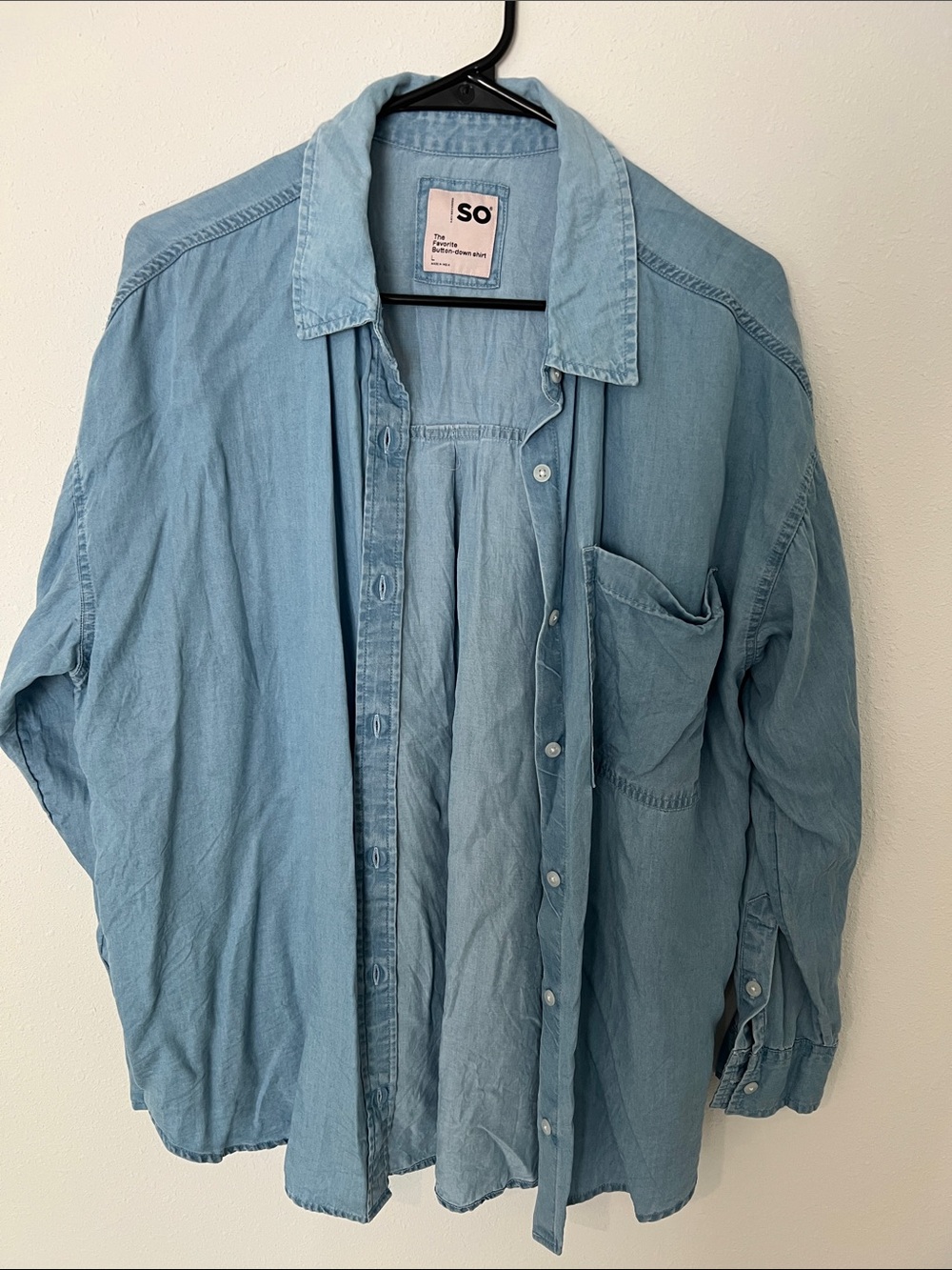 SO Light Blue Denim Button-Up Shirt for women